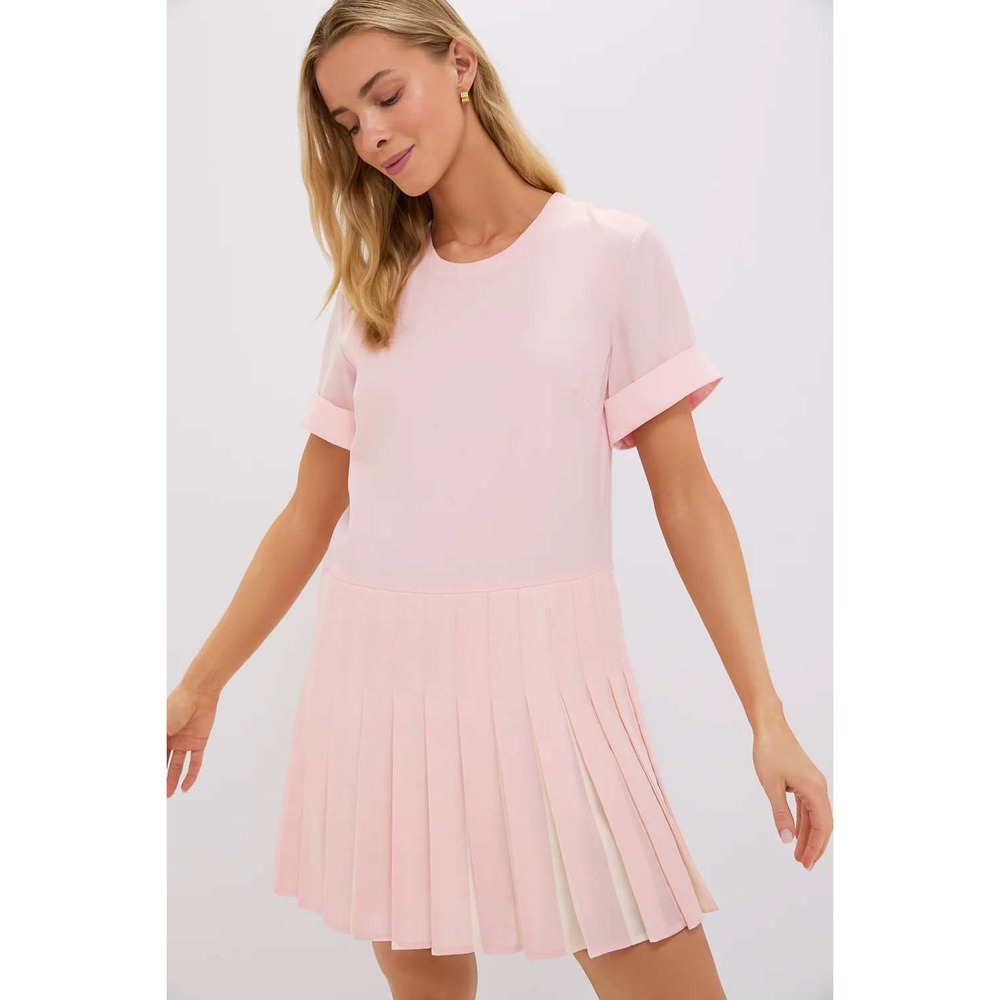 Tuckernuck Ballet Pleated Liza Dress Light Pink Tencel‎ Mini Short Sleeve S NWT